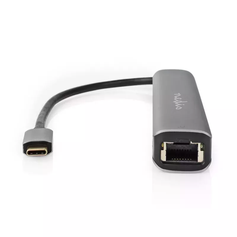 Nedis CCBW64230AT02 adaptador multiporta USB-C 6 em 1, USB 3.2 Gen 1, HDMI, RJ45, 2x USB-A, 2x USB-C, 5 Gbps, cinzento
