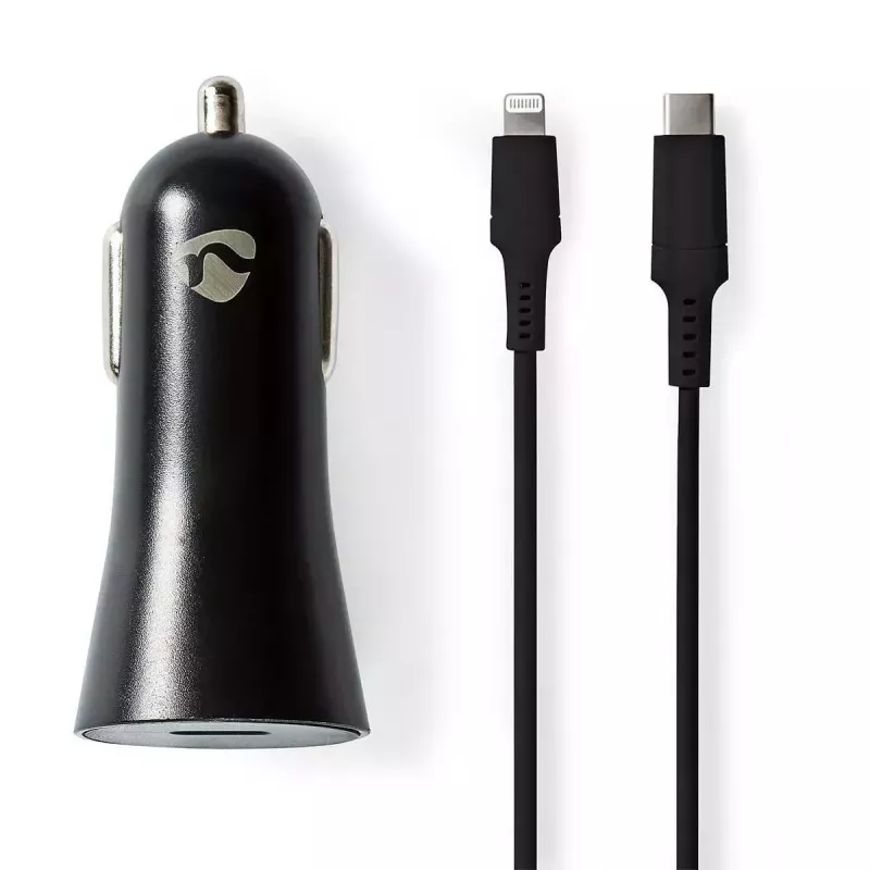 Nedis CCPDL20W111BK carregador de automóvel 20W, 1x USB-C, cabo Lightning de 8 pinos, preto