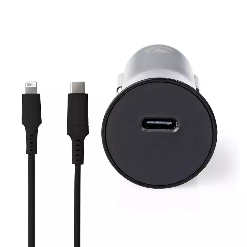 Nedis CCPDL20W111BK carregador de automóvel 20W, 1x USB-C, cabo Lightning de 8 pinos, preto