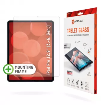 Vidro para tablet Displex (9H) para Apple iPad Pro 12,9'' (3./4./5./6. Gen.), moldura de montagem Eco, inquebrável, ultrafino, invisível