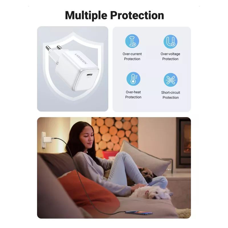 Carregador de interior Ugreen 15324 Universal branco AC 1 porta USB Type-C
