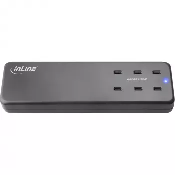 Fonte de alimentação multiporta InLine, carregador, 6x USB-C, PD 3.0, GaN, preto
