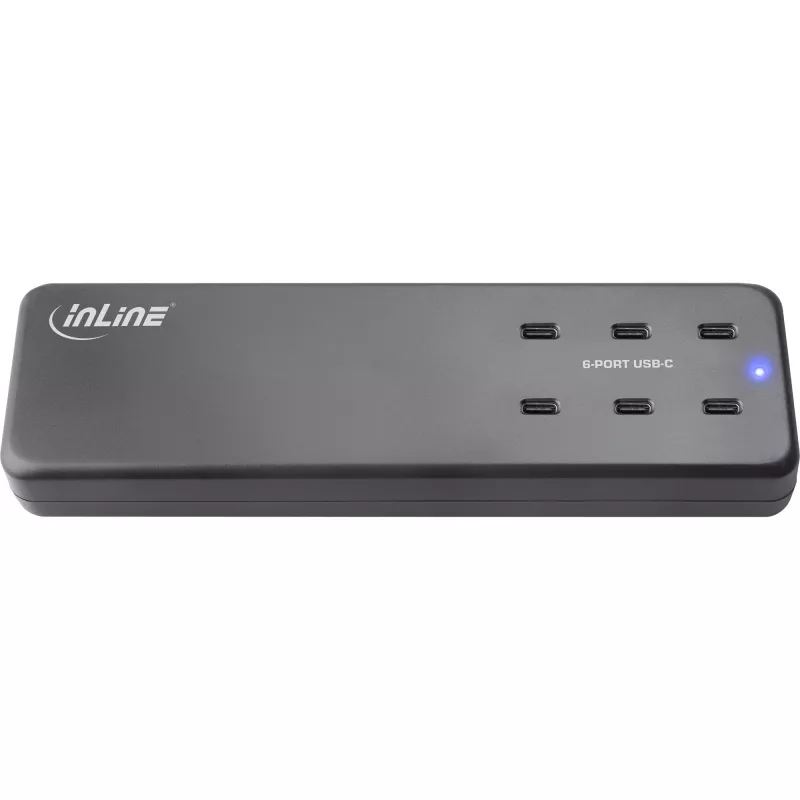 Fonte de alimentação multiporta InLine, carregador, 6x USB-C, PD 3.0, GaN, preto