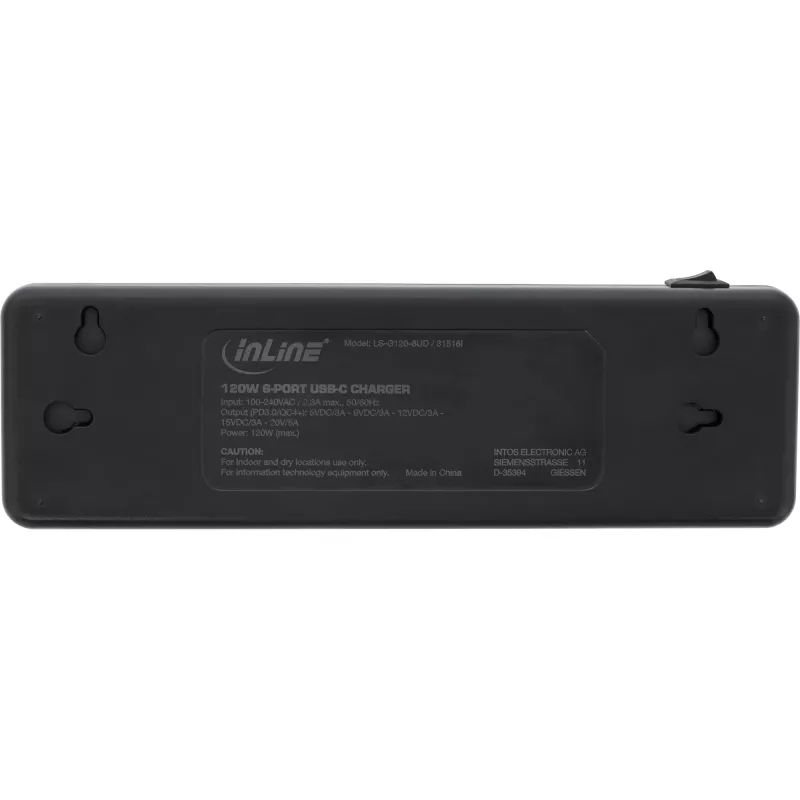 Fonte de alimentação multiporta InLine, carregador, 6x USB-C, PD 3.0, GaN, preto