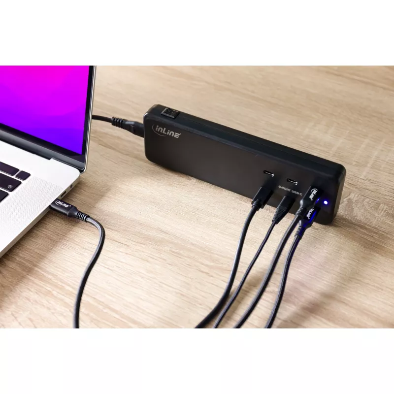 Fonte de alimentação multiporta InLine, carregador, 6x USB-C, PD 3.0, GaN, preto