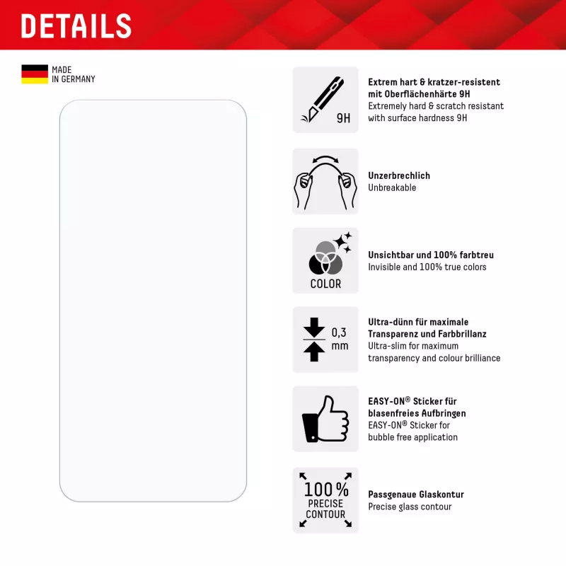 Displex Smart Glass (9H) para Samsung Galaxy A35/A55 5G, autocolante de montagem, inquebrável