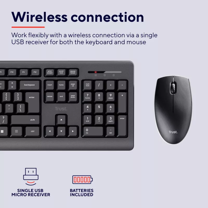 Teclado e rato Trust Primo incluídos Office RF sem fios QWERTZ alemão preto