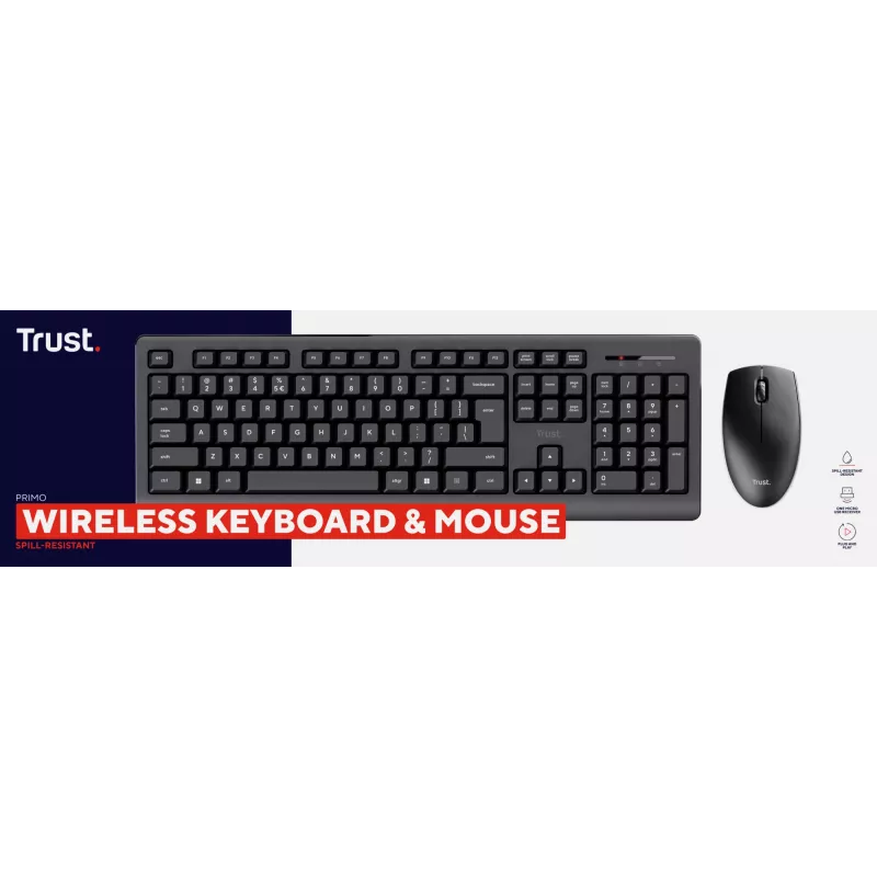 Teclado e rato Trust Primo incluídos Office RF sem fios QWERTZ alemão preto
