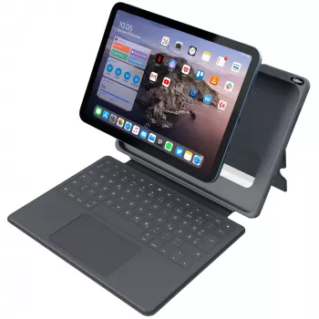 Teclado ASTAR DEQSTER Smart Rugged Touch Plus para iPad 10,9 polegadas — QWERTZ alemão, interruptores mecânicos, docking Smart Connector, cinzento