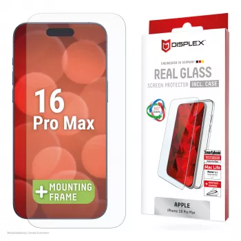 Película protetora de ecrã + capa Displex para Apple iPhone 16 Pro Max, moldura de montagem Eco, resistente a riscos