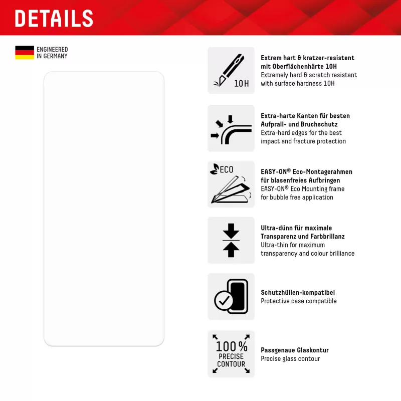 Película protetora de ecrã Displex (10H) para Google Pixel 8a, moldura de montagem Eco, resistente a riscos