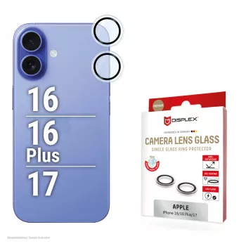 Displex Premium Vidro para lente de câmara, iPhone 16/16 Plus/17 vidro, 10H, Single Rings, DLC, transparente, Quick Mount