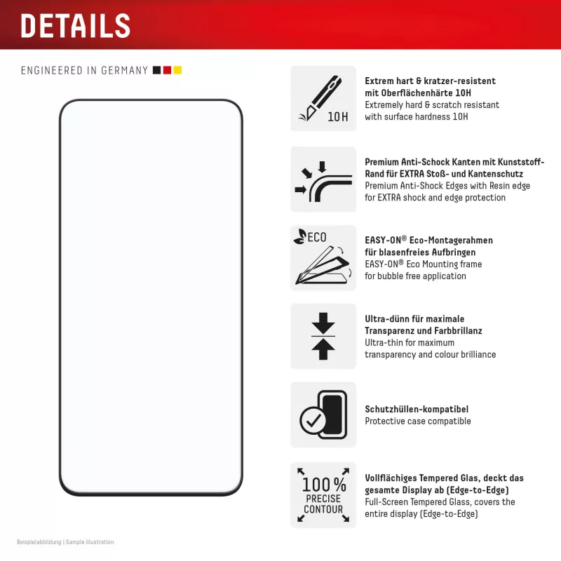 Película protetora de ecrã Displex Premium (Full Cover, 10H) para Samsung Galaxy S25 FE/S24 FE, moldura de montagem Eco, Full Cover