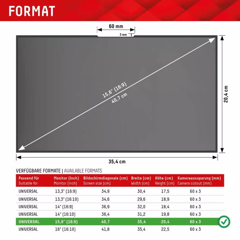 Displex PRIVACY SAFE filtro de privacidade amovível de 2 vias para portátil/notebook (sem margens/frameless) 15,6'' (16:9)