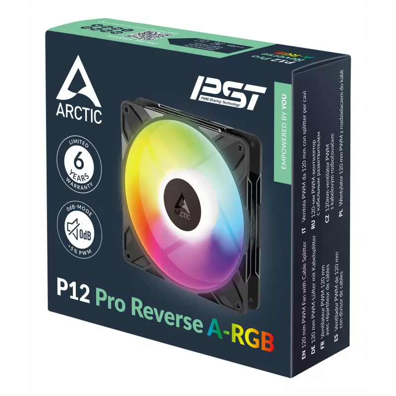 Ventoinha de caixa ARCTIC Freezer P12 Pro Reverse A-RGB - pack de 3 12 cm Preto 3 unid.