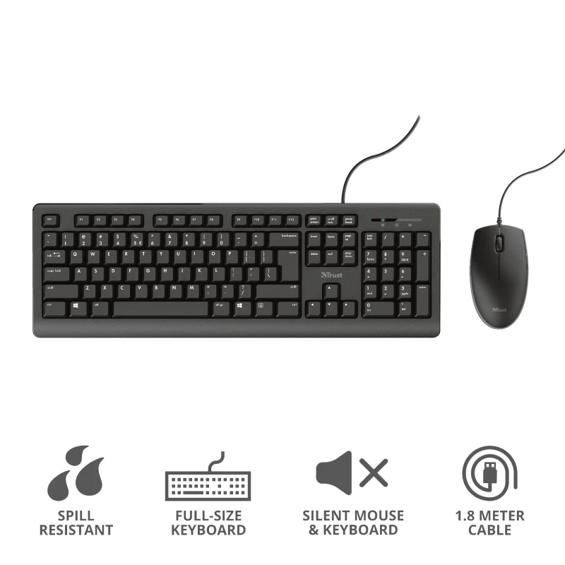 Teclado e rato Trust Primo incluídos Escritório USB Alemão Preto