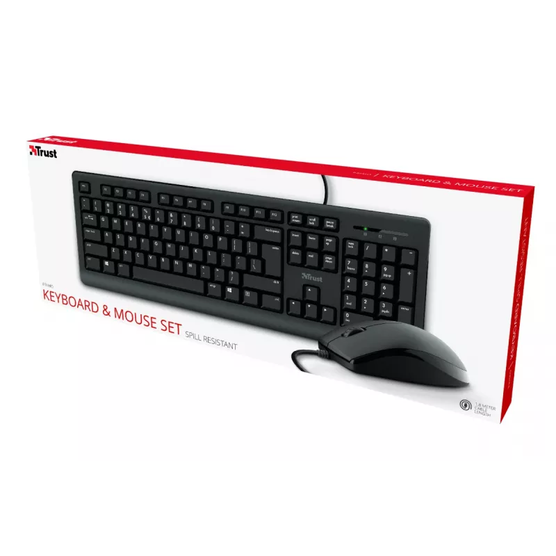 Teclado e rato Trust Primo incluídos Escritório USB Alemão Preto
