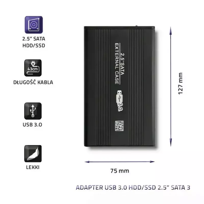 Caixa para HDD/SSD QOLTEC 51861 para unidades SATA3 de 2,5 inch, USB 3.0, preta