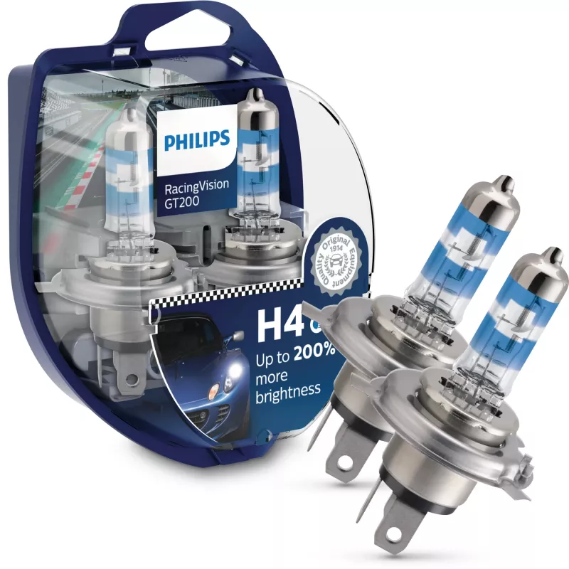 Lâmpada de alto desempenho Philips RacingVision GT200 12342RGTS2, 60 W, 12 V, H4, halogéneo, 3600 K, 2 unid.