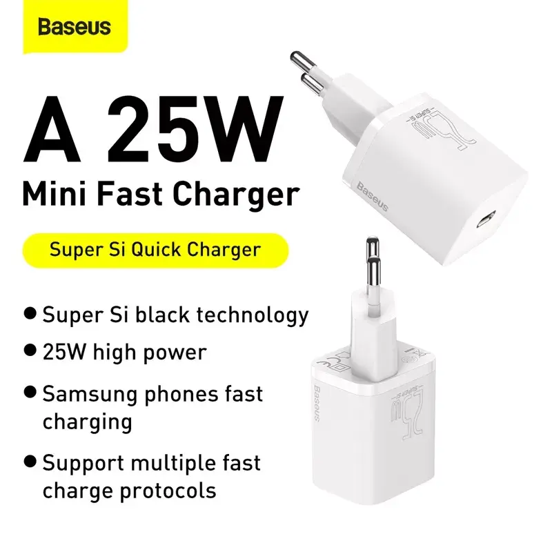 Carregador de interior Baseus Super Si branco carregamento rápido 12V 1xUSB-C