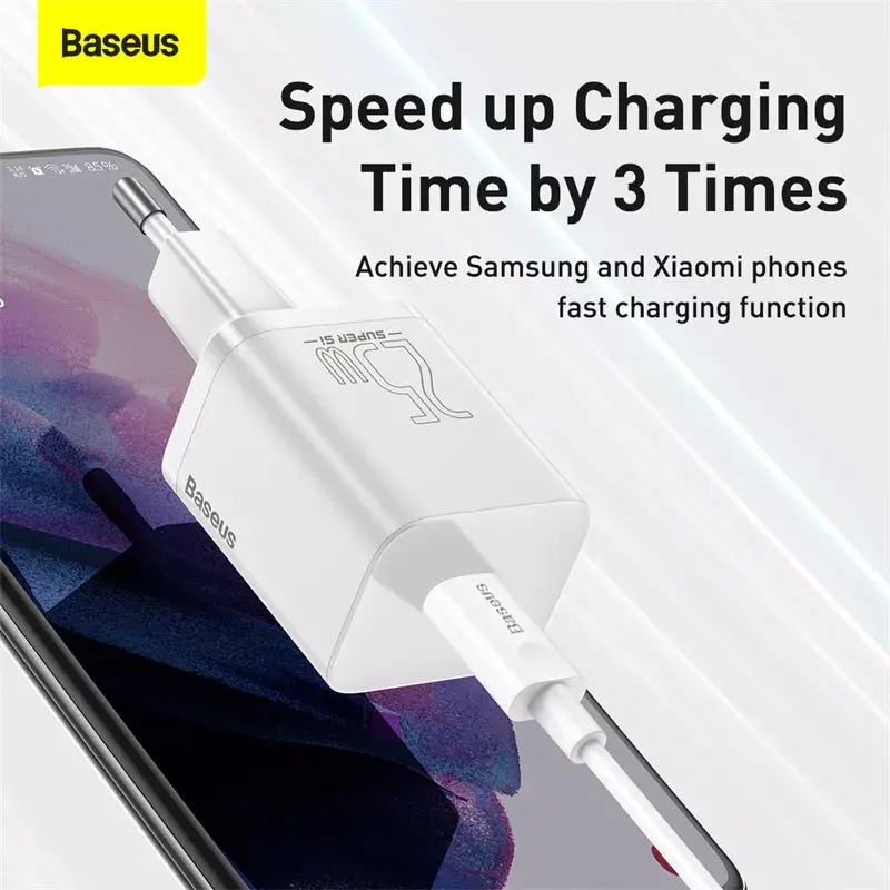 Carregador de interior Baseus Super Si branco carregamento rápido 12V 1xUSB-C