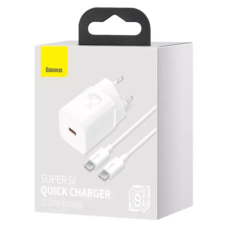 Carregador de interior Baseus Super Si branco carregamento rápido 12V 1xUSB-C