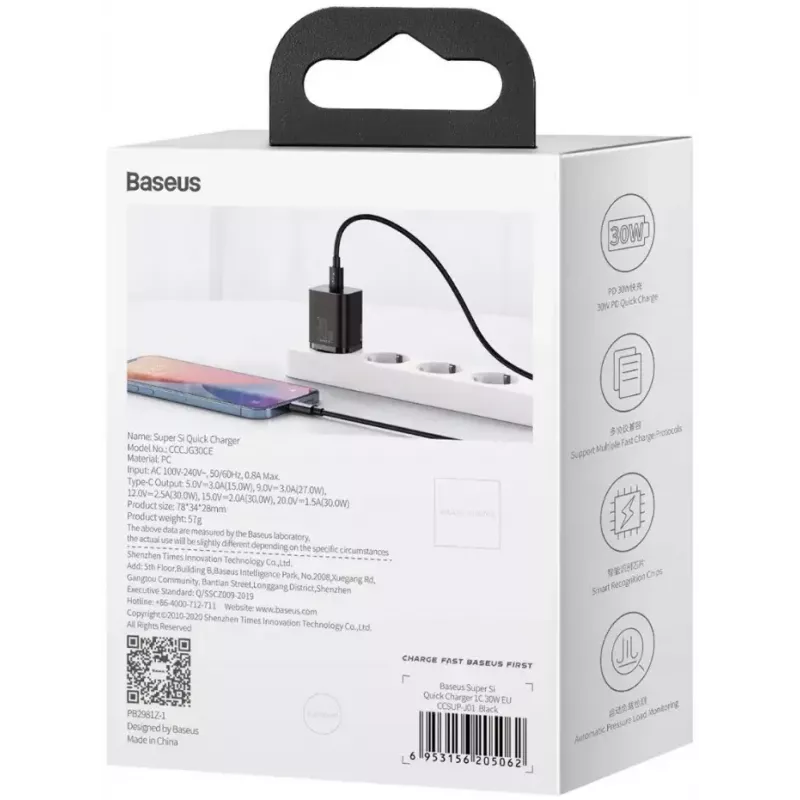Carregador para dispositivos móveis Baseus CCSUPJ01 universal preto carregamento rápido