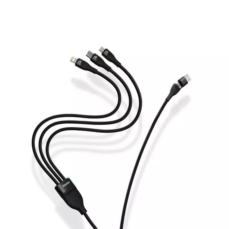 Baseus Flash Series 2 cabo USB 3 em 1, USB-C + Micro USB + Lightning, 100 W, 1,2 m, azul