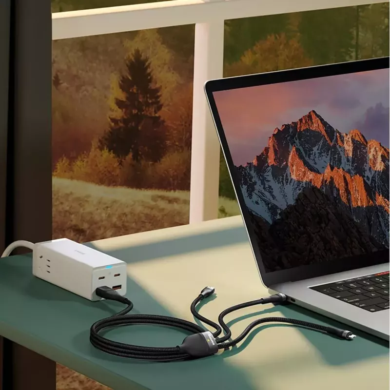 Baseus Flash Series 2 cabo USB 3 em 1, USB-C + Micro USB + Lightning, 100 W, 1,2 m, azul