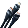 Baseus Flash Series 2 cabo USB 3 em 1, USB-C + Micro USB + Lightning, 100 W, 1,2 m, azul