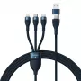 Baseus Flash Series 2 cabo USB 3 em 1, USB-C + Micro USB + Lightning, 100 W, 1,2 m, azul