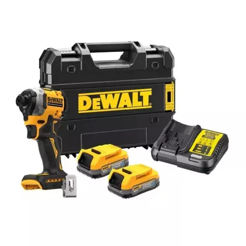 DeWALT DCF850E2T-QW aparafusadora de impacto sem fios 1/4", 18 V, 2 baterias Powerstack de 1,7 Ah, mala TSTAK, preta
