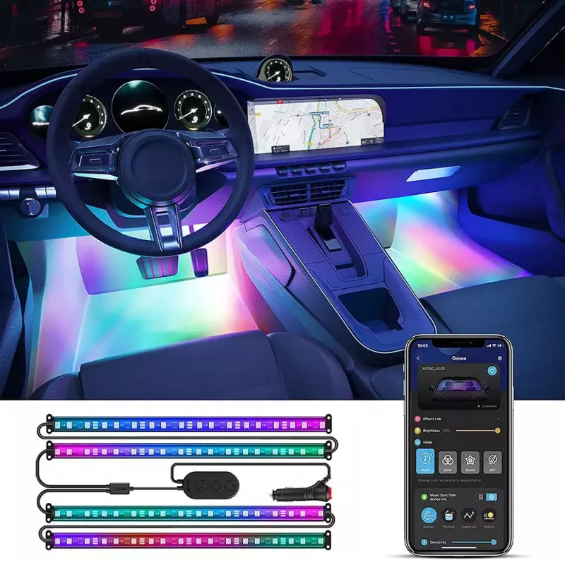Luzes interiores para automóvel Govee RGBIC Smart Strip Light Bluetooth 30 cm
