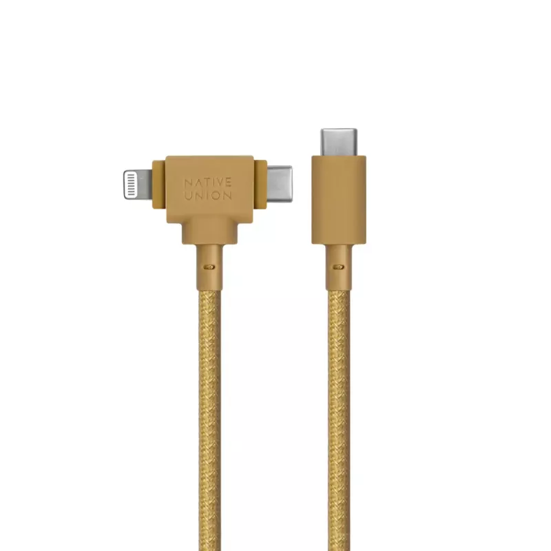 Cabo USB Native Union Belt Cabo Duo 1,5 m USB-C para USB-C/Lightning Amarelo