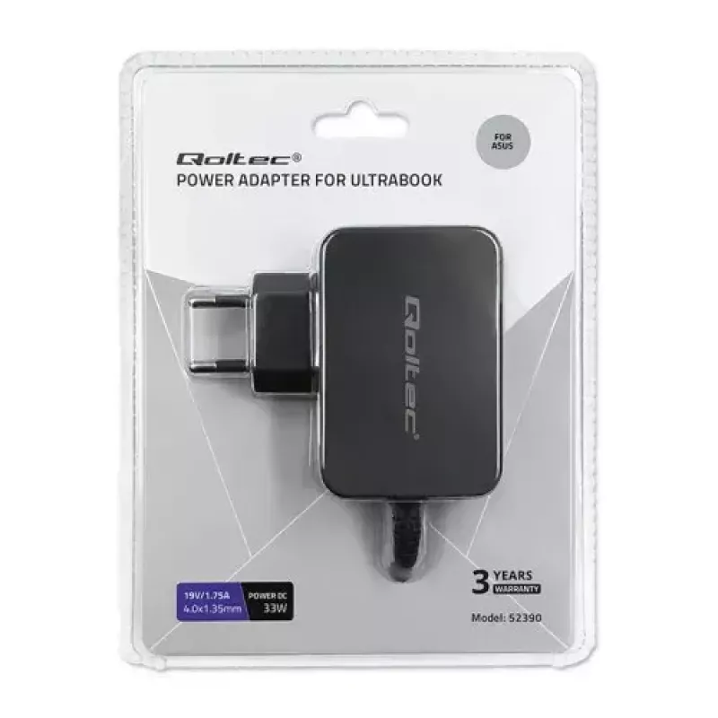 Carregador Qoltec 52408 Indoor AC Portátil 19V 2.1A Preto