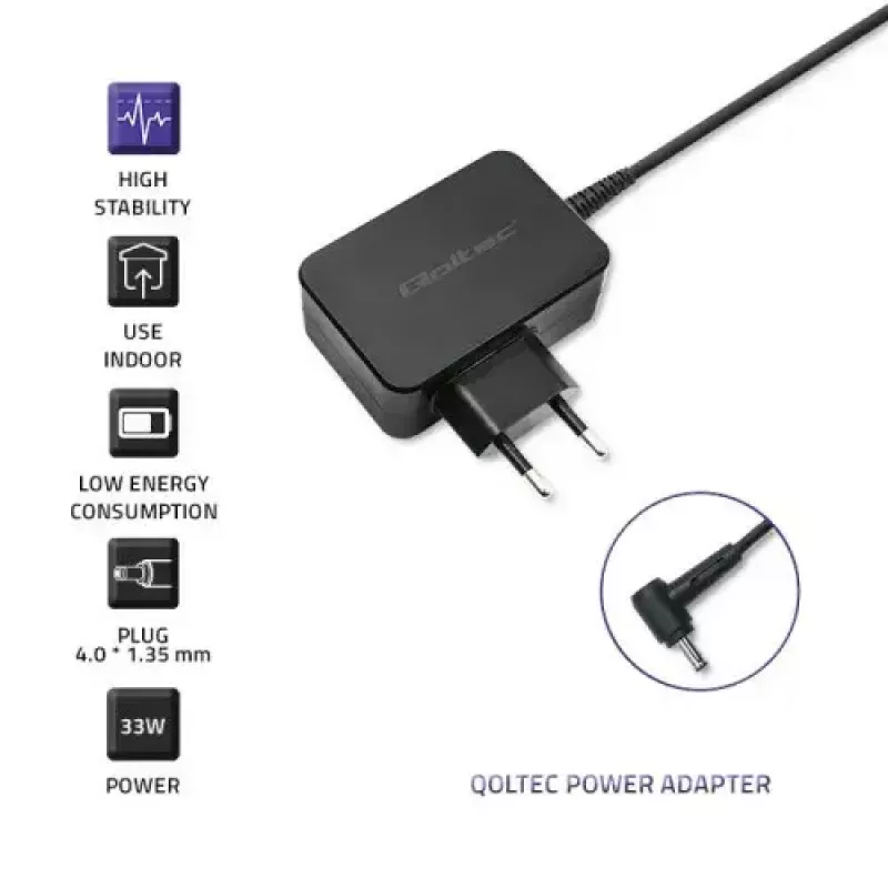 Carregador Qoltec 52408 Indoor AC Portátil 19V 2.1A Preto