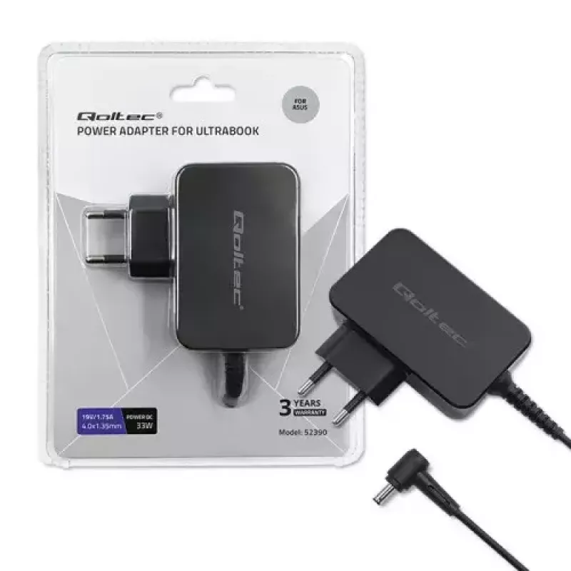 Carregador Qoltec 52408 Indoor AC Portátil 19V 2.1A Preto