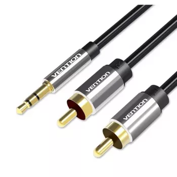 Cabo de áudio Vention BCFBJ 2 x RCA para minijack 3,5 mm, 5 m, preto, contactos dourados, revestimento PVC