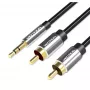 Cabo de áudio Vention BCFBJ 2 x RCA para minijack 3,5 mm, 5 m, preto, contactos dourados, revestimento PVC