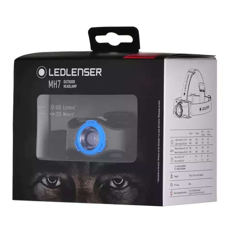 Lanterna de cabeça Ledlenser MH7 Preto Azul — lanterna de cabeça LED recarregável, 400 lúmenes, bateria integrada