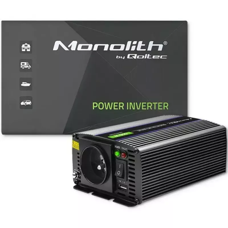 Conversor de tensão QOLTEC Monolith 600 MS Wave 12V para 230V 600W, onda pura/senoidal ou modificada conforme indicado
