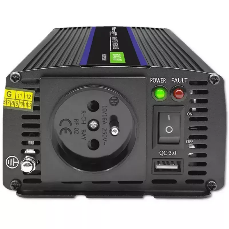 Conversor de tensão QOLTEC Monolith 600 MS Wave 12V para 230V 600W, onda pura/senoidal ou modificada conforme indicado