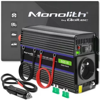 Conversor de tensão QOLTEC Monolith 600 MS Wave 12V para 230V 600W, onda pura/senoidal ou modificada conforme indicado