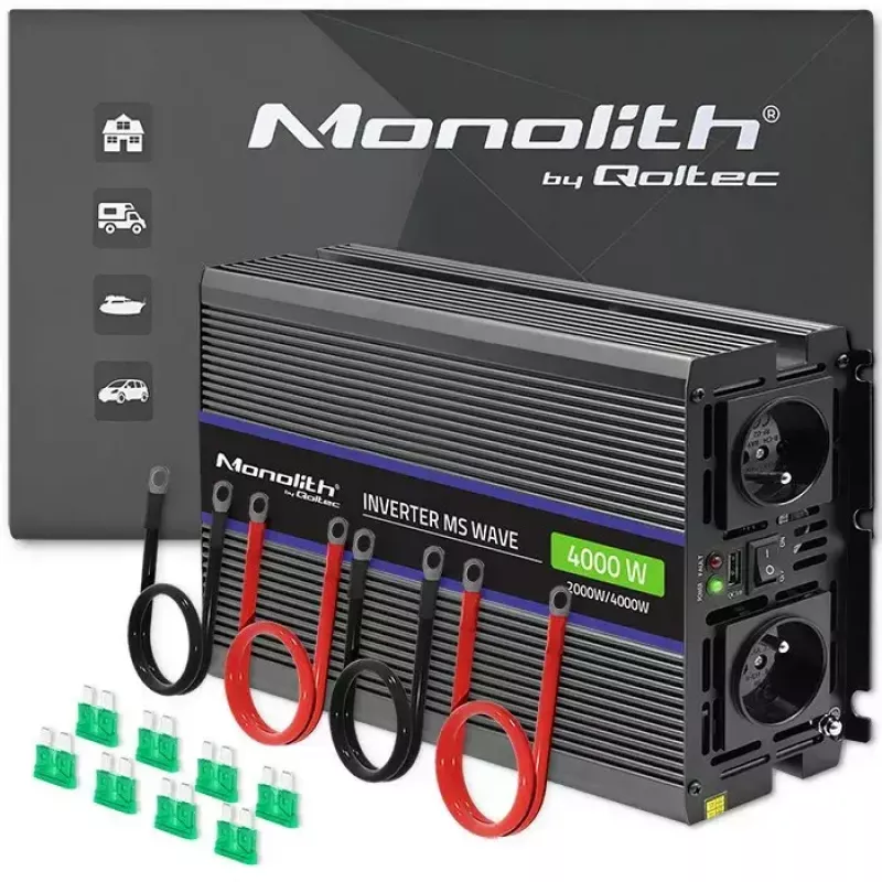 Conversor de tensão QOLTEC Monolith 4000 MS Wave 12V para 230V 2000/4000W com USB