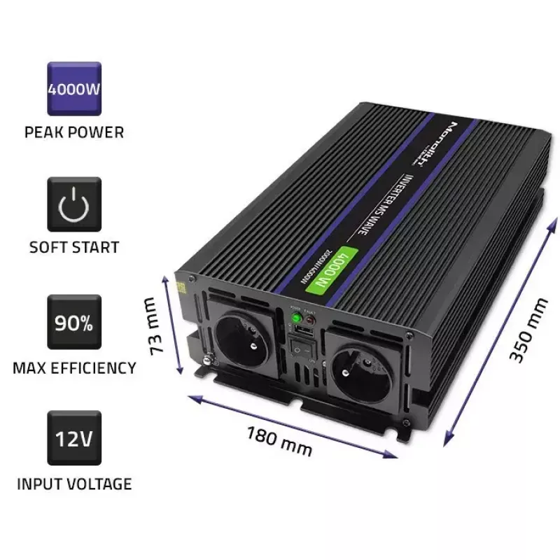 Conversor de tensão QOLTEC Monolith 4000 MS Wave 12V para 230V 2000/4000W com USB