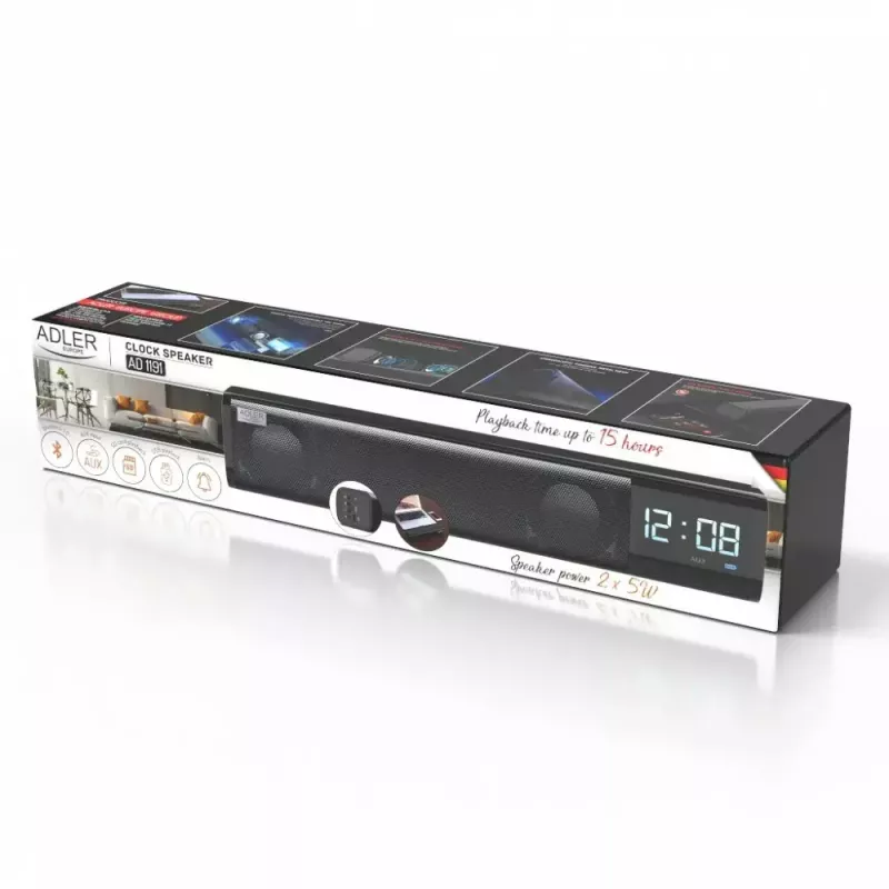 Altifalante Bluetooth portátil Adler AD 1191 5W, sem fios, compacto, preto