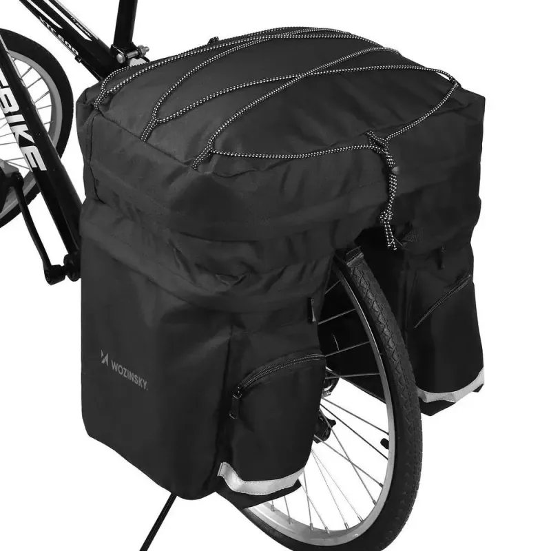 Bolsa de bicicleta Wozinsky WBB13BK 60L preta universal – bolsa de bagageiro, capacidade 60 L