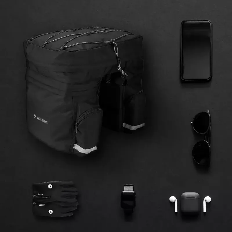 Bolsa de bicicleta Wozinsky WBB13BK 60L preta universal – bolsa de bagageiro, capacidade 60 L