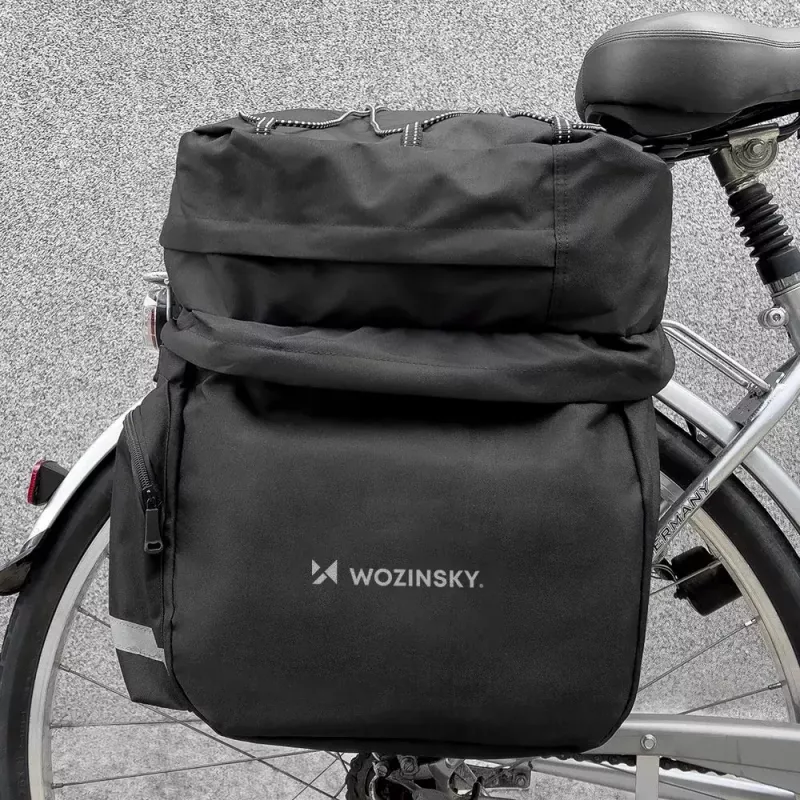 Bolsa de bicicleta Wozinsky WBB13BK 60L preta universal – bolsa de bagageiro, capacidade 60 L