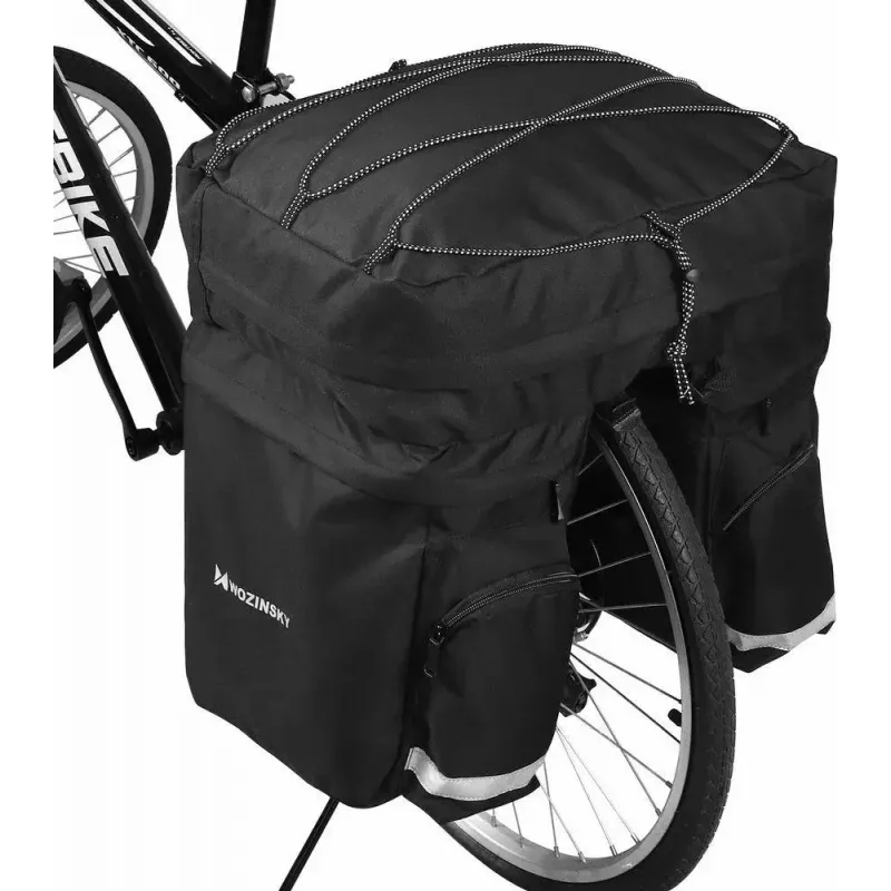 Bolsa de bicicleta Wozinsky WBB13BK 60L preta universal – bolsa de bagageiro, capacidade 60 L